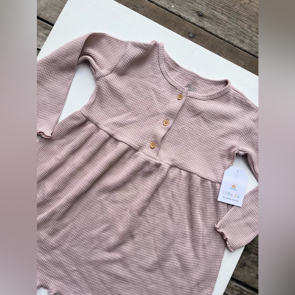 Little Co. Pink Long Sleeve Henley Dress NWT - Picture 2 of 8